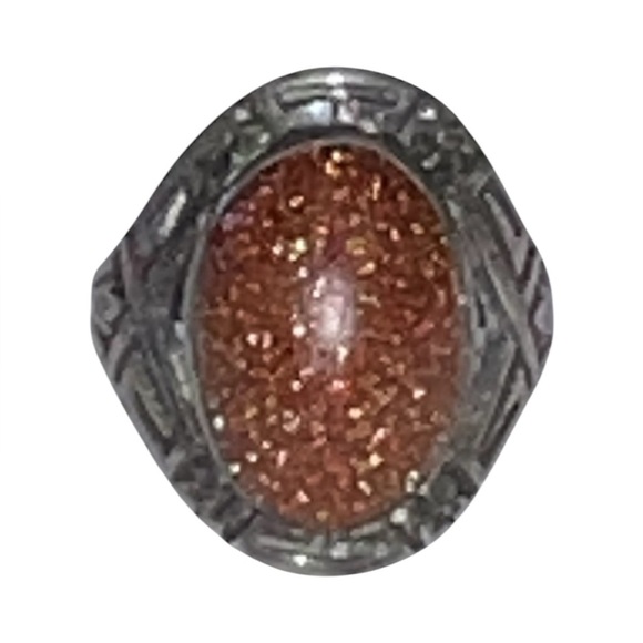 Vintage Navajo Sunstone Stamped Sterling Silver Ring from 1920's sz 4 - Picture 2 of 9
